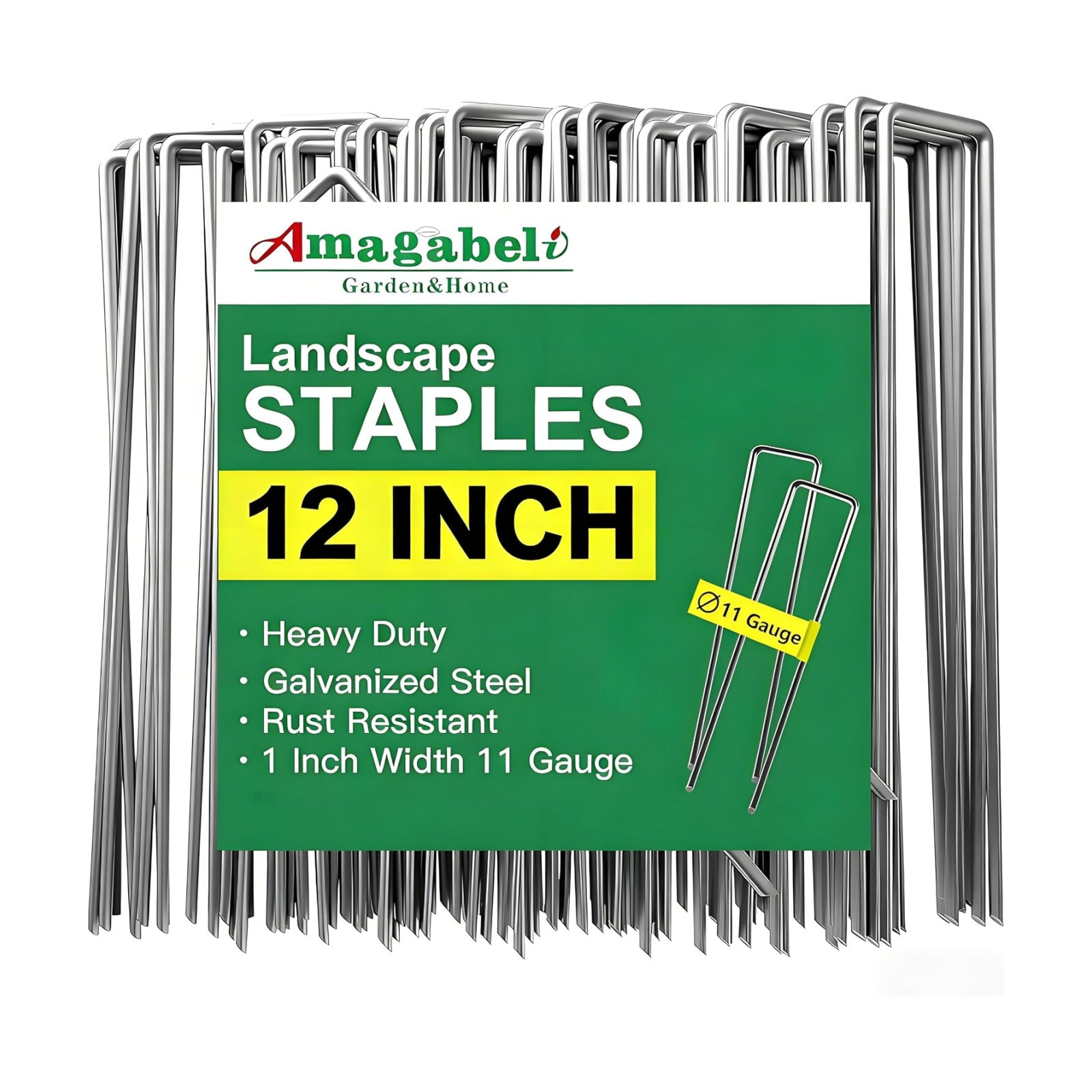 AMAGABELI GARDEN & HOME 100 Pack Galvanized Landscape Staples 12 Inch 11 Gauge Garden Staples Garden Stakes Plant Cover