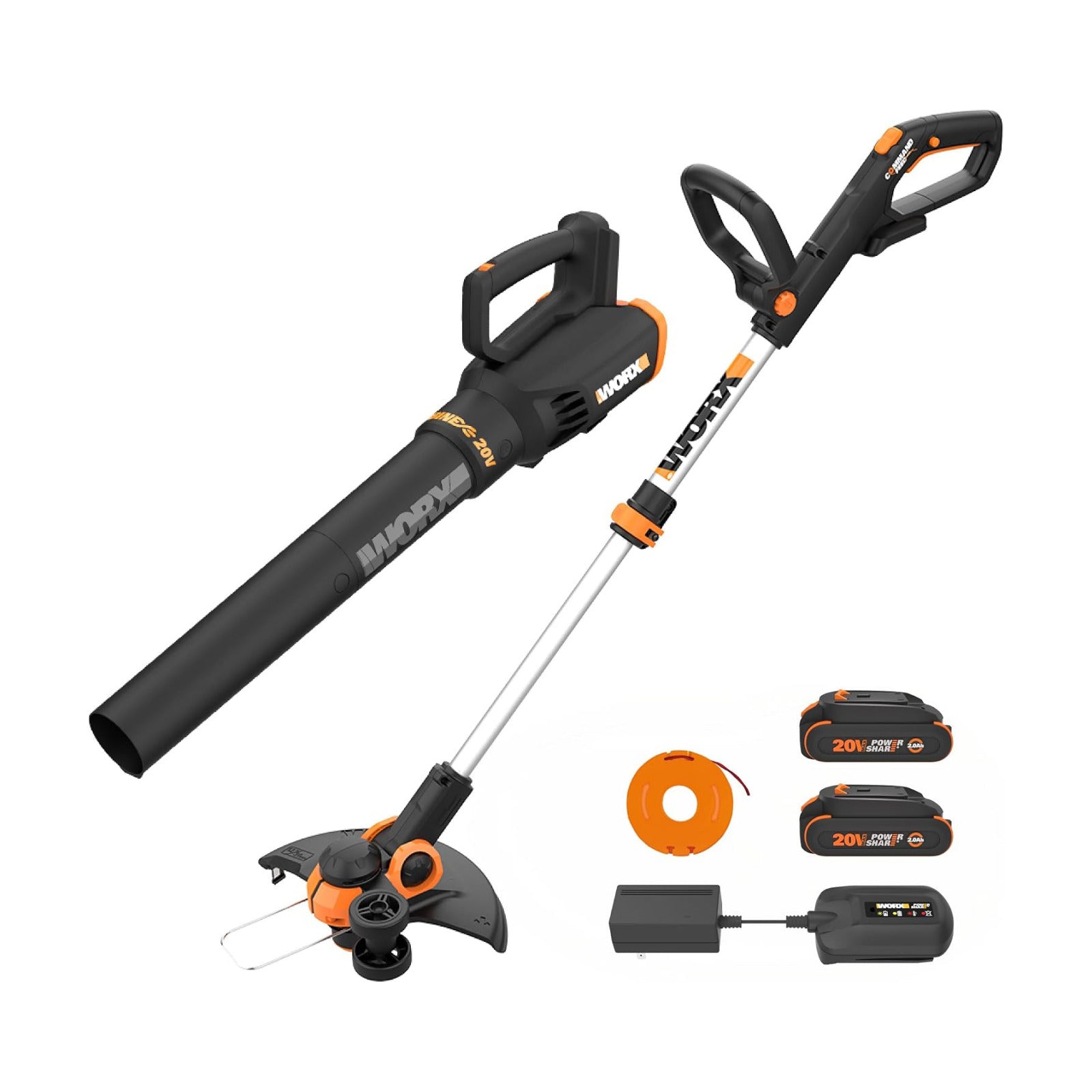 WORX 20V 12" Cordless String Trimmer & 360CFM Leaf Blower Kit, WG928 | Electric Weed Wacker with Command Feed, Blower