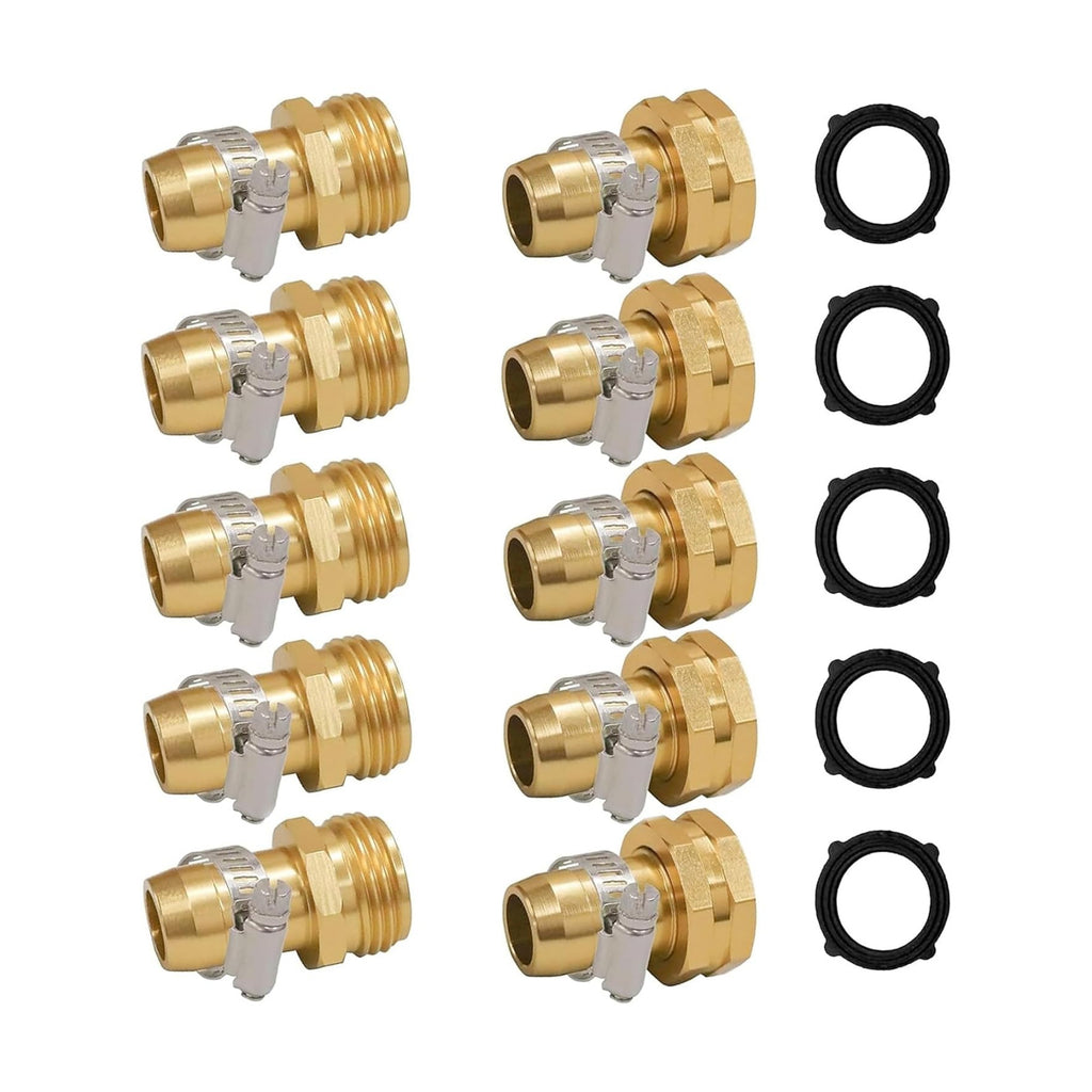 Hourleey Garden Hose Repair Connector with Clamps, Fit for 3/4" or 5/8" Garden Hose Fitting, Male and Female Hose Adapter Water Hose Repair Kit, 5 Set