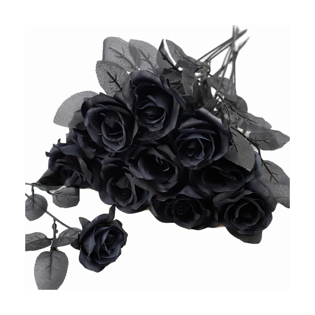 TUZAZO 10 Pcs Black Roses Artificial Flowers, Halloween Decorations