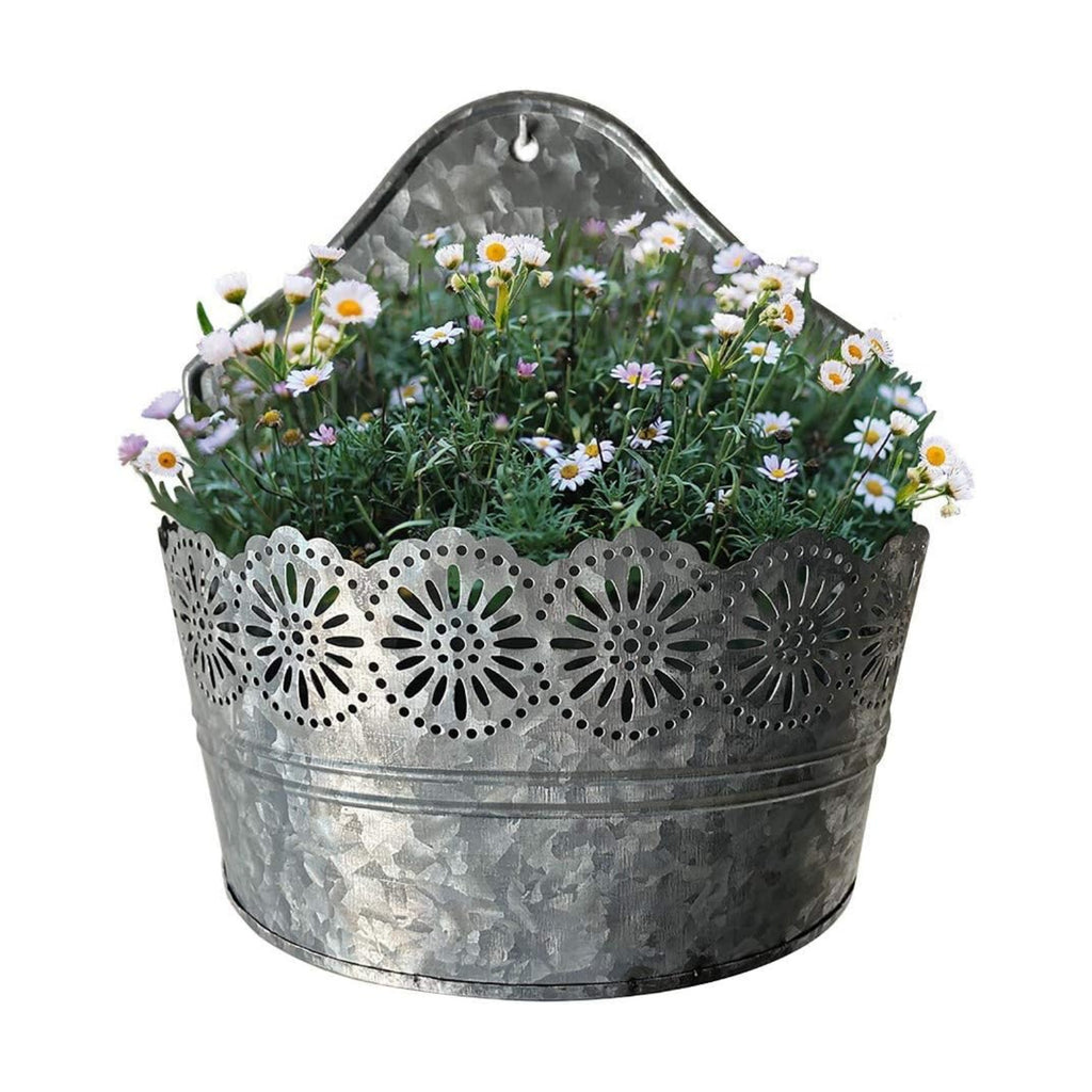 Lily's Home Indoor Outdoor Wall Mounted Planter with Floral Accents for Succulents, Cacti, Herbs, Faux Plants