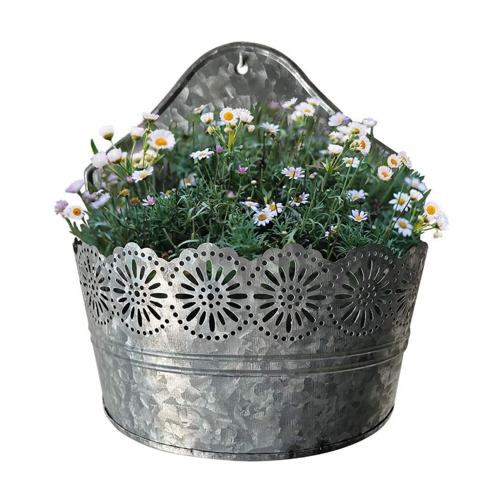 Lily's Home Indoor Outdoor Wall Mounted Planter with Floral Accents for Succulents, Cacti, Herbs, Faux Plants