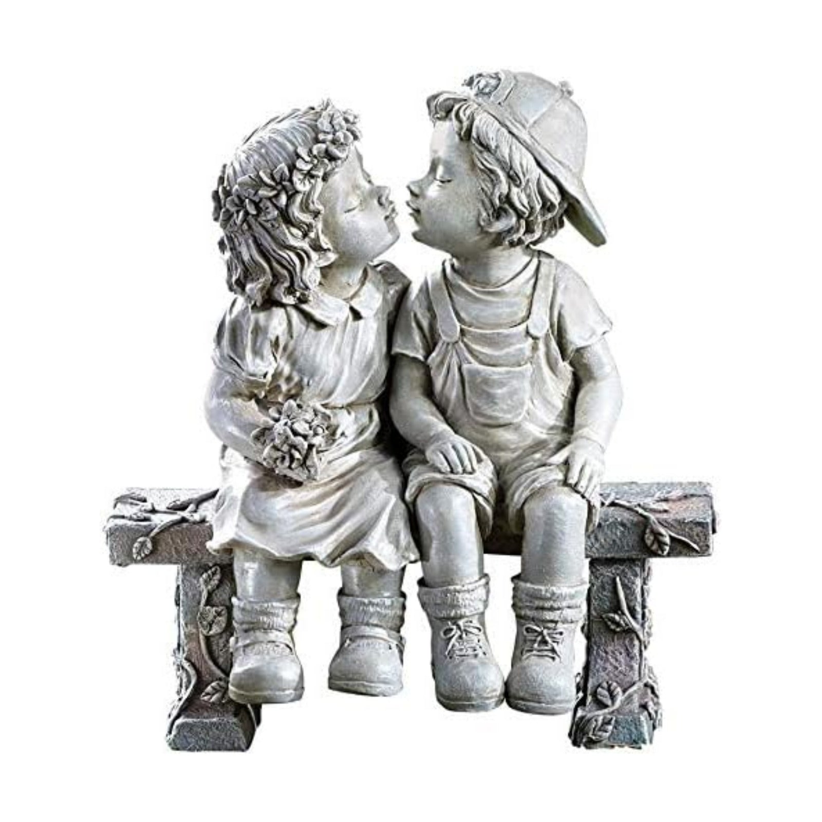 Lily's Home 8.25-Inch First Kiss Statue - Resin Garden Decor for Outside - Outdoor and Garden Decorations - Little Girl