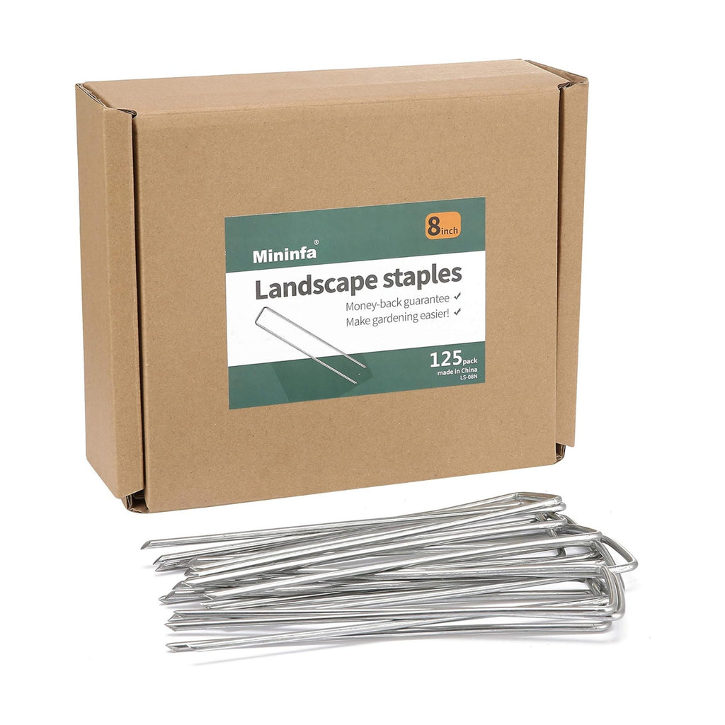 8 Inch Heavy Duty 8 Gauge 125 Pack Galvanized Garden Stakes, Rust Resistant Landscape Staples, Lawn pins Fabric Staples