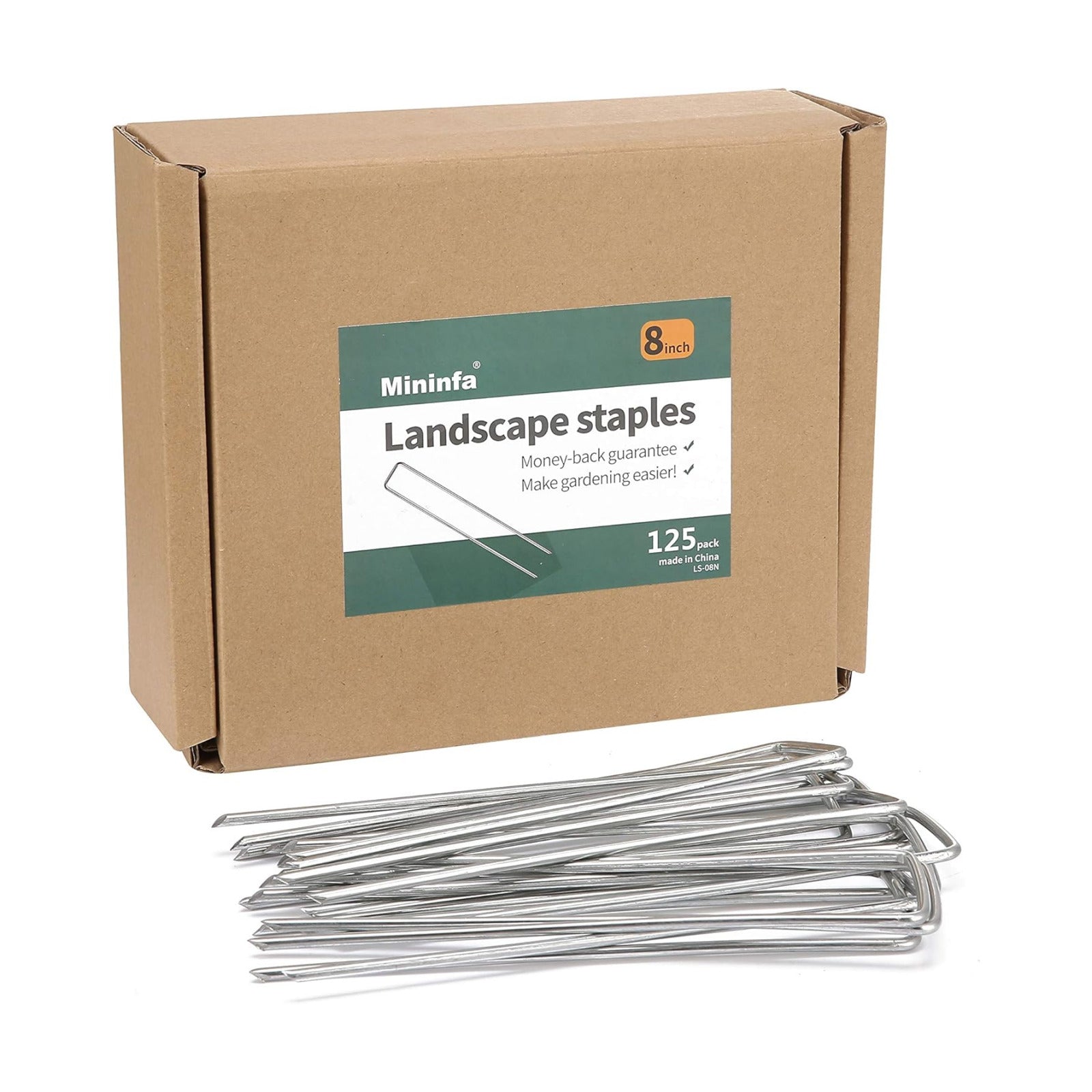 8 Inch Heavy Duty 8 Gauge 125 Pack Galvanized Garden Stakes, Rust Resistant Landscape Staples, Lawn pins Fabric Staples