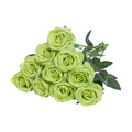 10pcs Light Green Roses Artificial Flowers, Realistic Faux Rose with Stem