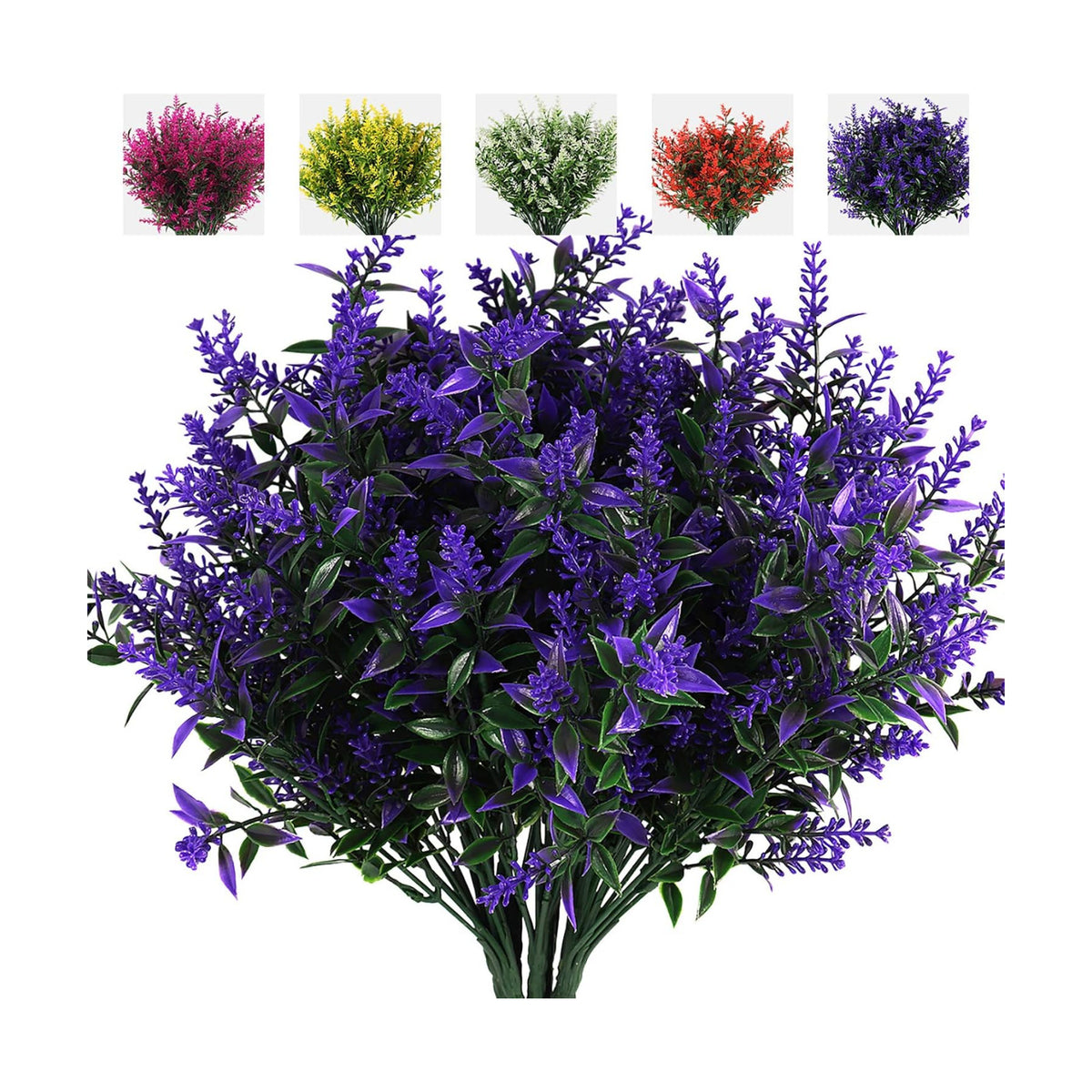 RECUTMS Artificial Greenery Lavender Fake Shrubs Flowers 8 Pcs UV Resistant