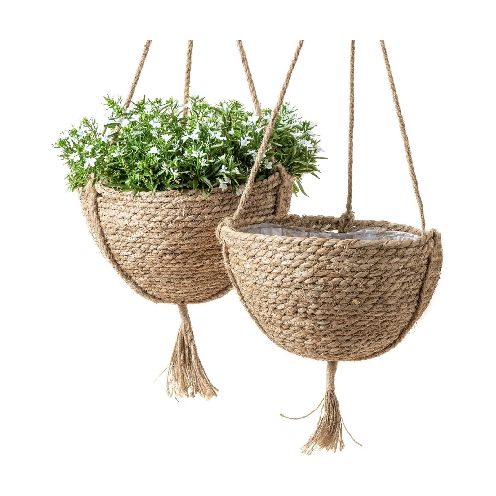 Natural Seagrass Hanging Planter Basket Set, Indoor Plant Pots, Boho Decor Plant Pot Cover, 12.4 (D) 6.3 (H) Inch, Pack