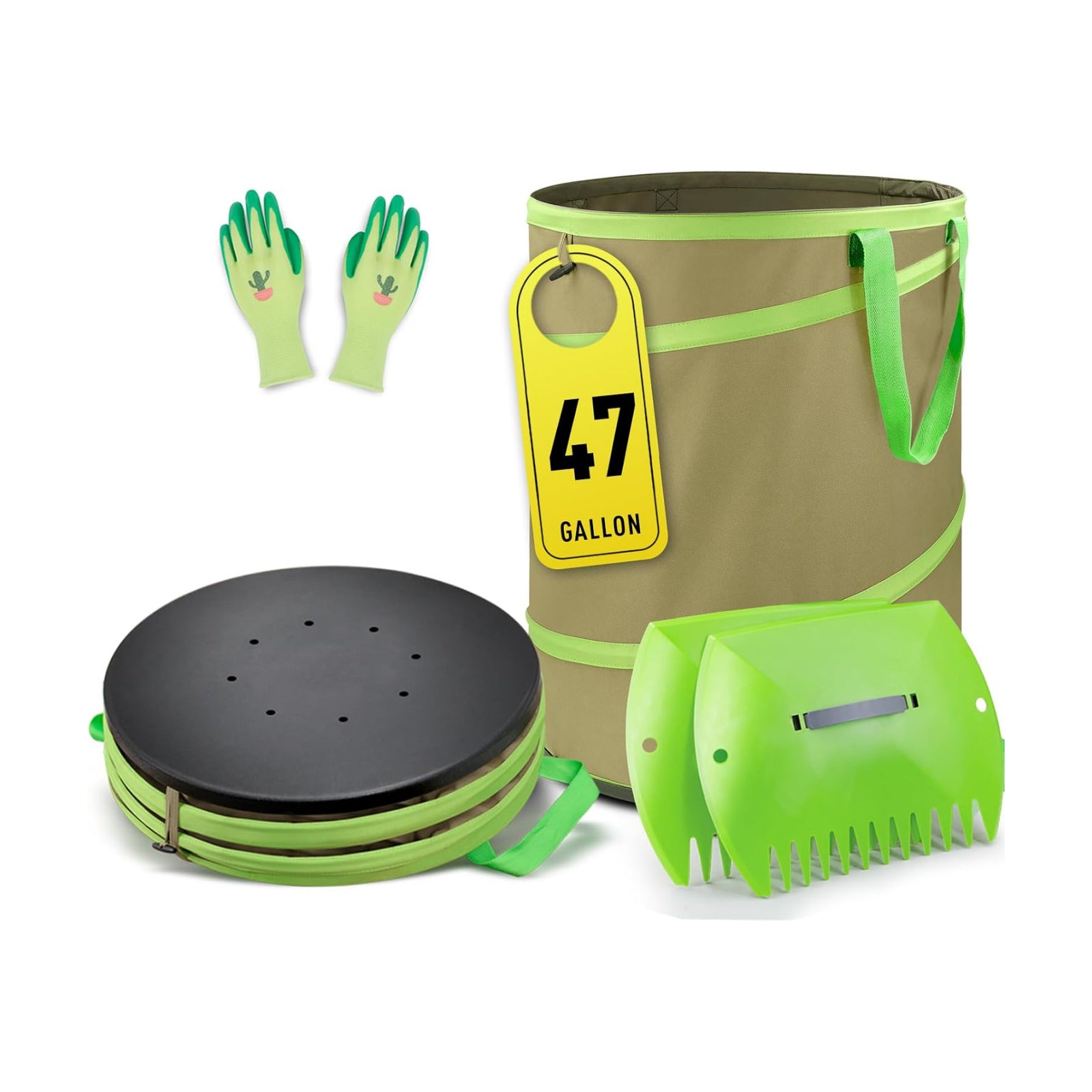 Colwelt Collapsible Garden Bag 47Gallon, Collapsible Leaf Bags with Hard Bottom, Heavy Duty Yard Waste Bag Leaf Bin