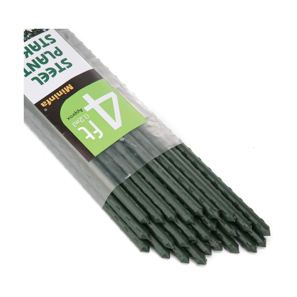 Steel Plant Stakes 4 Feet, Plastic Coated Metal Garden Stakes Supports Climbing for Tomatoes, Trees, Beans, 25 Pack