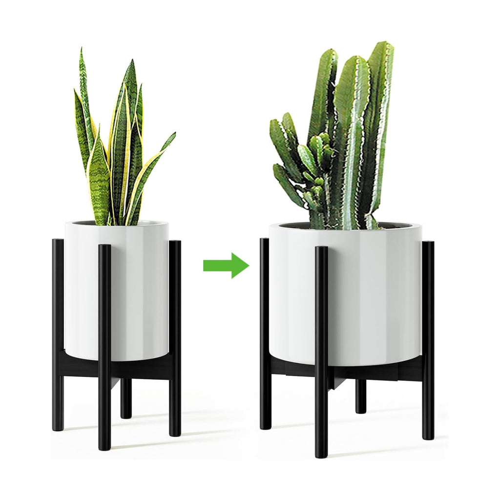 MUDEELA Adjustable Plant Stand, 8 to 12 inches, Bamboo Mid Century Modern , 15 inches in Height, Indoor Plant Stand, Fit 8 9 10 11 12 inch Pots, Pot & Plant Not Included, Black