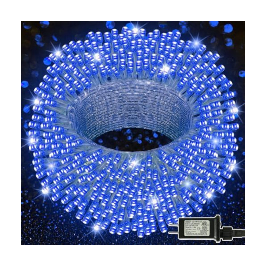 LJLNION 300 LED String Lights Outdoor Indoor, Extra Long 98.5FT Super Bright Christmas Lights, 8 Lighting Modes, Plug in Waterproof Fairy Lights for Holiday Wedding Party Bedroom Decorations (Blue)