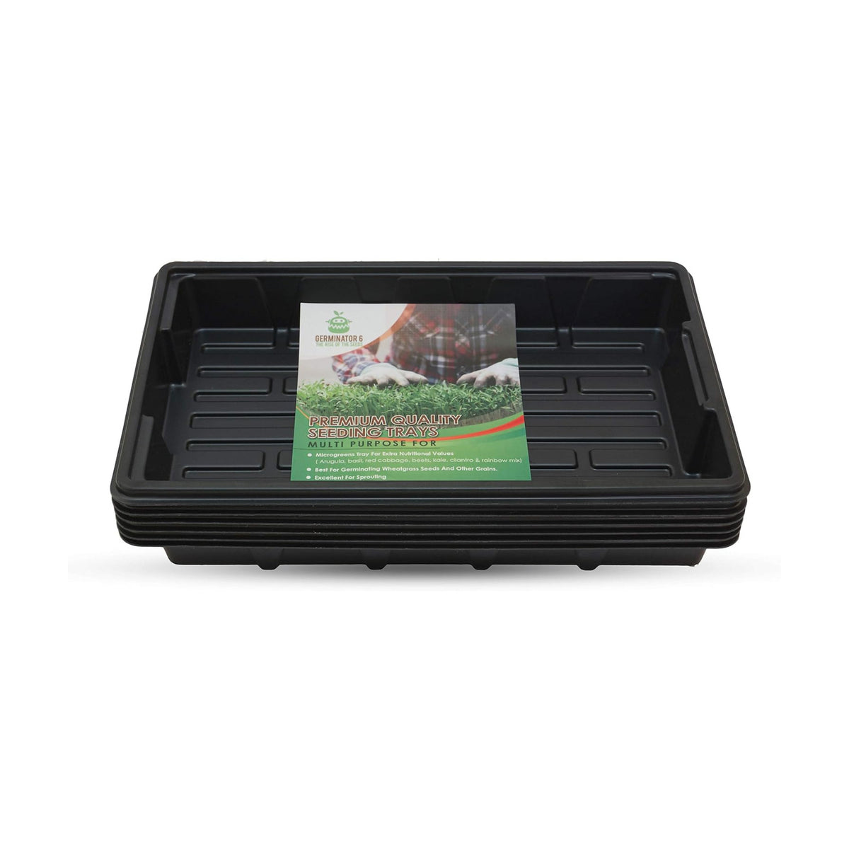 6 Pack Premium Quality Seedling Trays, Microgreens Growing Trays, No Drain Holes, Heavy Duty, Durable Plastic, 1.5mm Thick, Plants Drip Tray, Best for Sprouting Vegetables and Wheatgrass