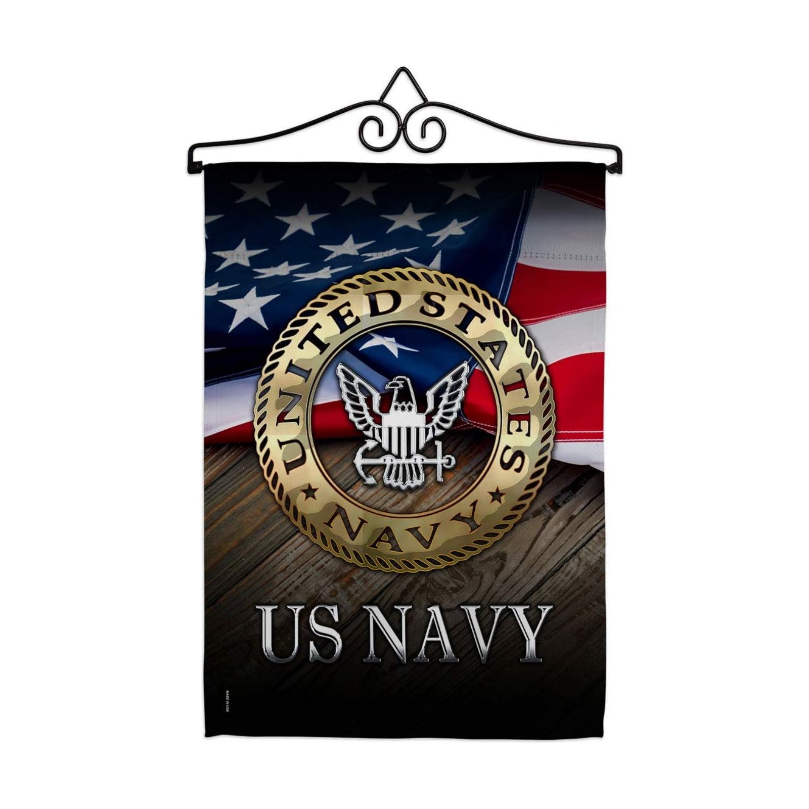 US Navy Garden Flag - Set Wall Hanger Armed Forces USN Seabee United State American Military Veteran Retire Official