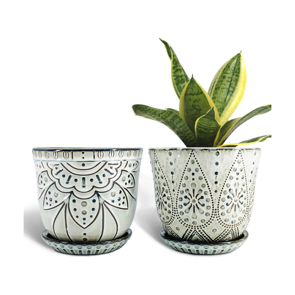 Gepege Ceramic Plant Pots, 6 Inch Indoor Planters with Drainage & Saucers