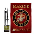 Marine Corps Burlap Garden Flag - Set with Stand Armed Forces USMC Semper Fi United State American Military Veteran