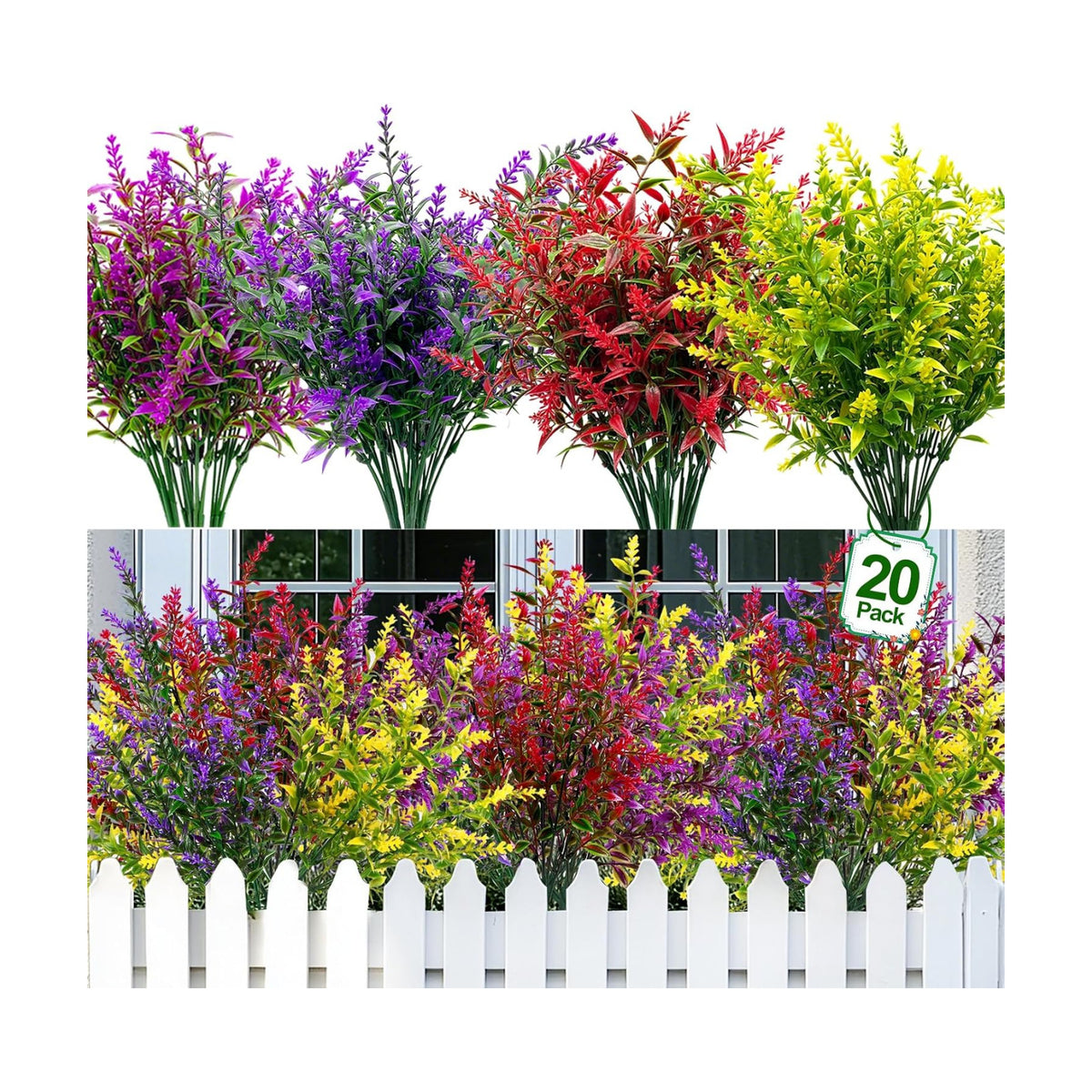TURNMEON 20 Bundles Artificial Flowers for Outdoors UV Resistant No Fade