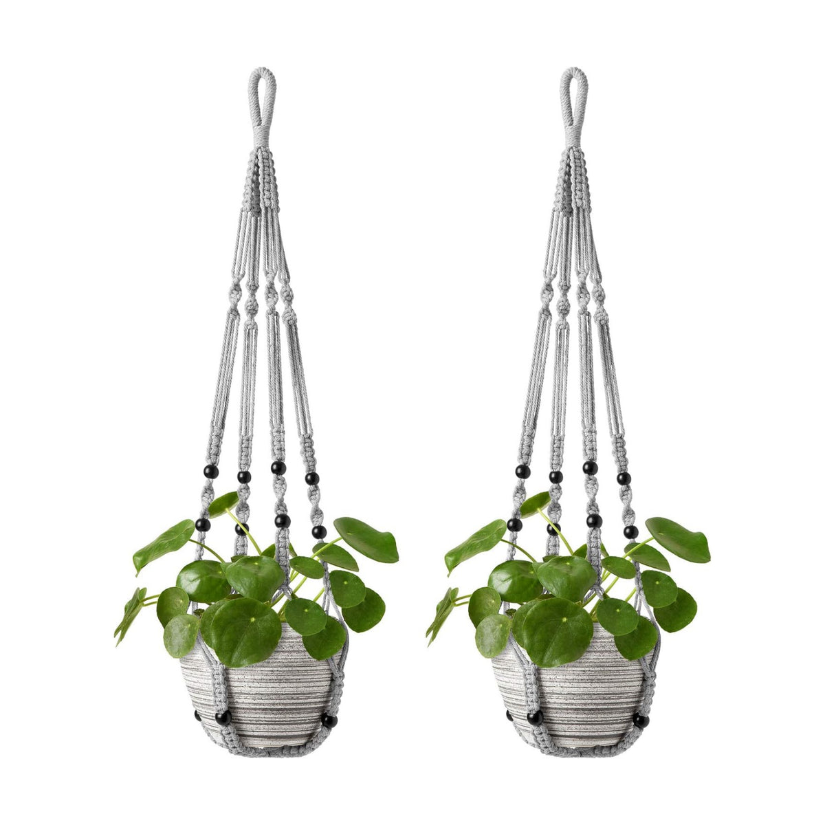 Mkono Macrame Plant Hanger Indoor 35 Inch Hanging Planter Basket Grey 2Pc