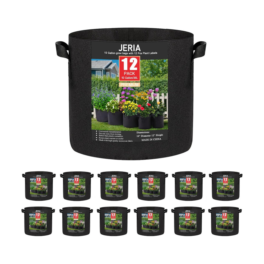 12-Pack 10 Gallon Grow Bags, 300G Thickened Nonwoven Garden Pots,Heavy Duty Fabric Pots with Reinforced Handles