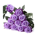 10pcs light Purple Roses Artificial Flowers, Realistic Faux Rose with Stem