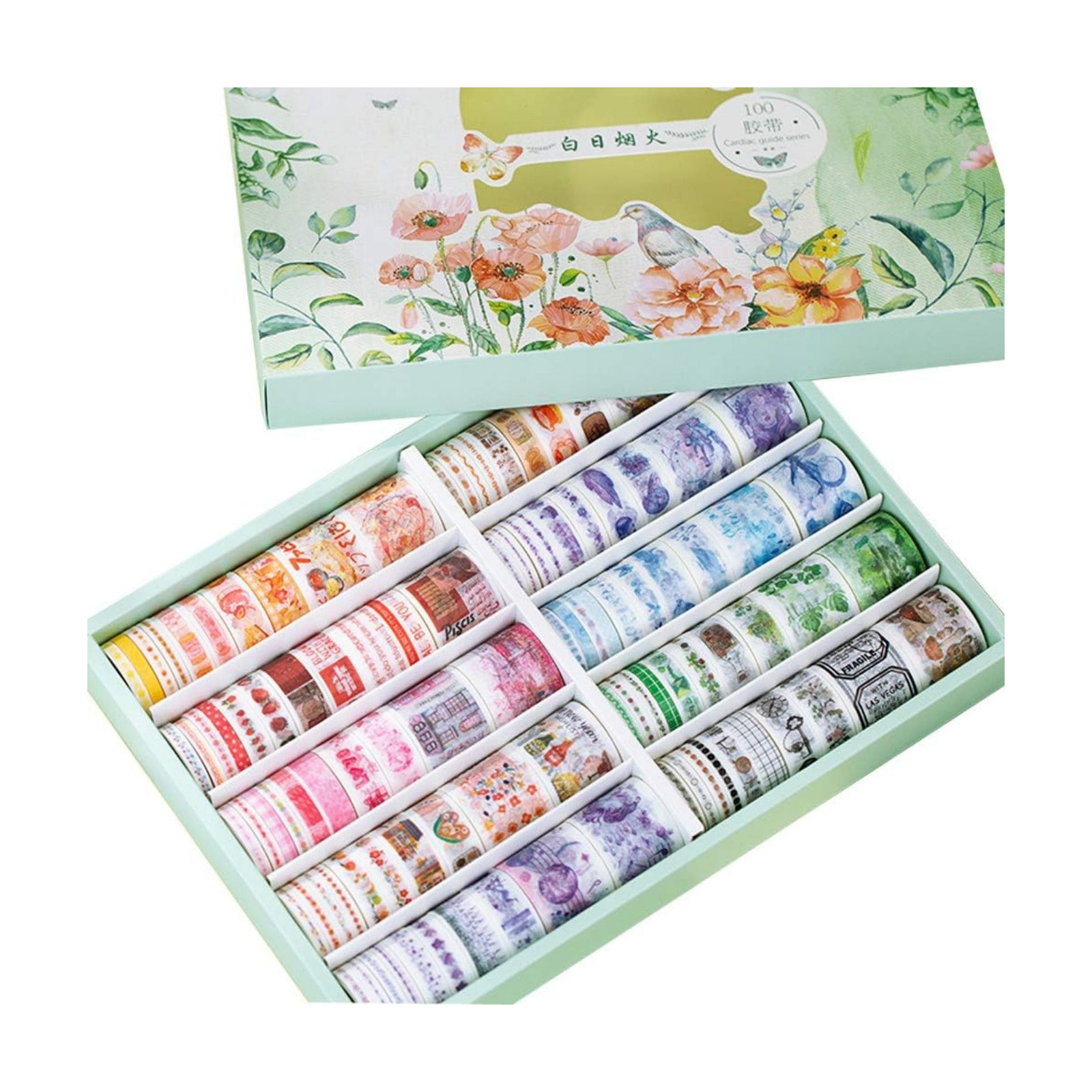 ZDOLAKIDS 100 Rolls Kawaii Washi Paper Masking Tape Set Marine Life Planet Cloud Green Plant Floral Food Drink Stickers