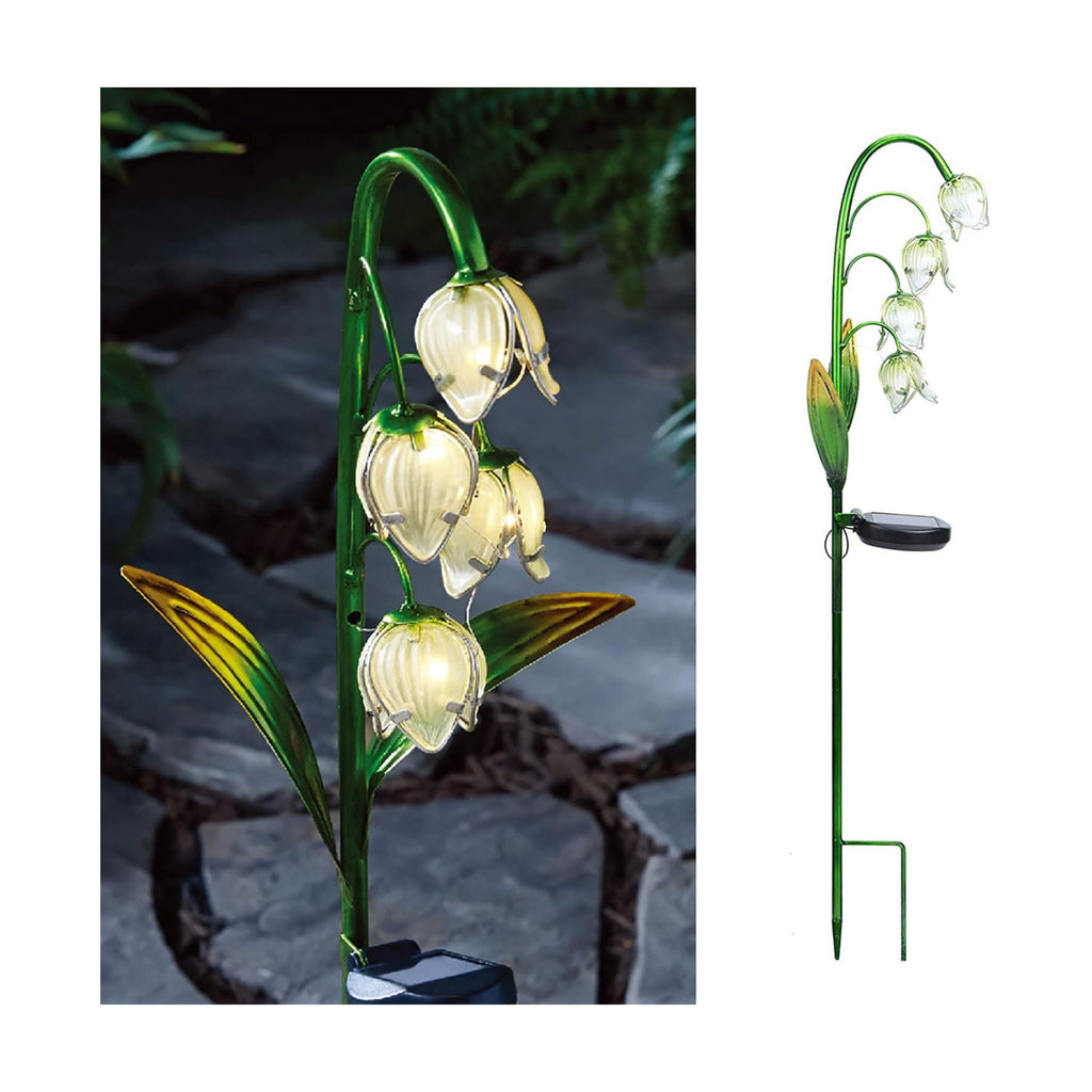 VCUTEKA Outdoor Solar Garden Light, Lily of the Valley Glass Flower Decor | Warm White Solar Stake Light, IP44