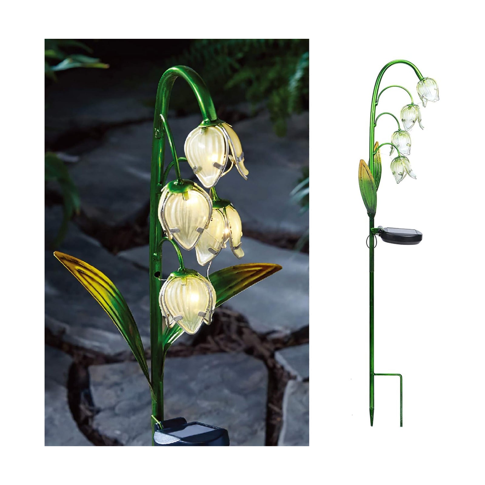 VCUTEKA Outdoor Solar Garden Light, Lily of the Valley Glass Flower Decor | Warm White Solar Stake Light, IP44