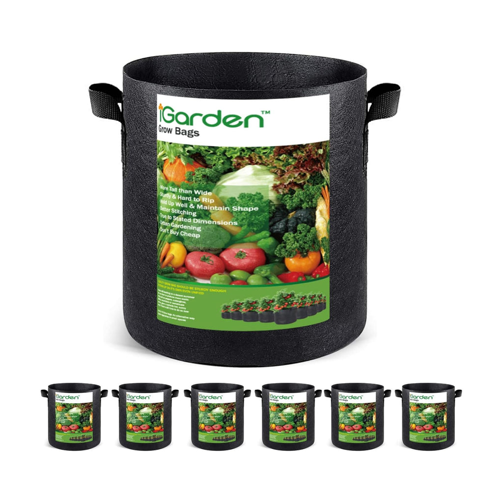 iGarden Grow Bags Tall, 10 Gallon Grow Pots 6 Pack with Handles, Heavy Duty 320G Thickened Nonwoven Fabric Plant Bag