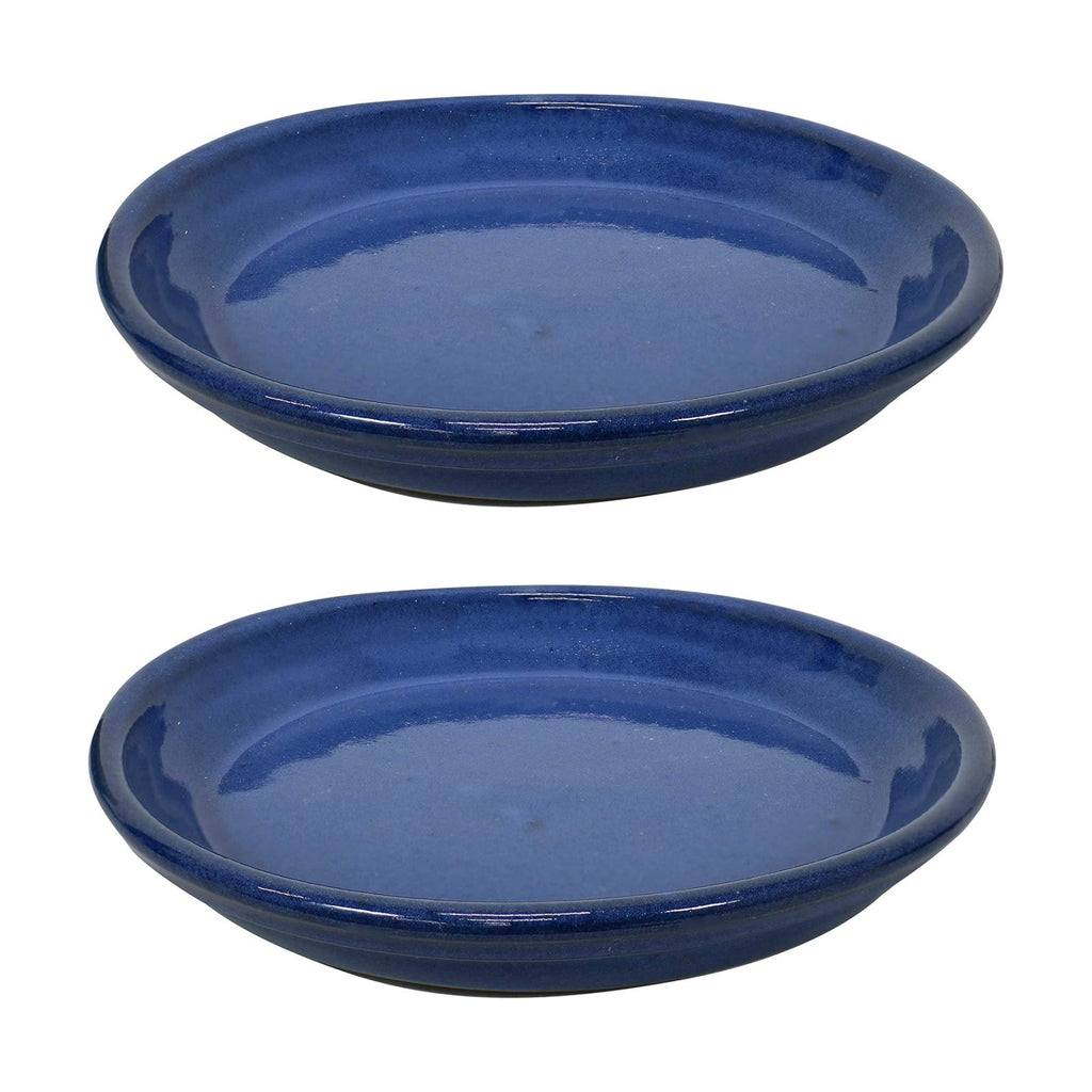 Sunnydaze 9" Ceramic Plant Saucers for Planters, 2pk, Imperial Blue | Indoor or Outdoor, Plant Drip Trays for Flower