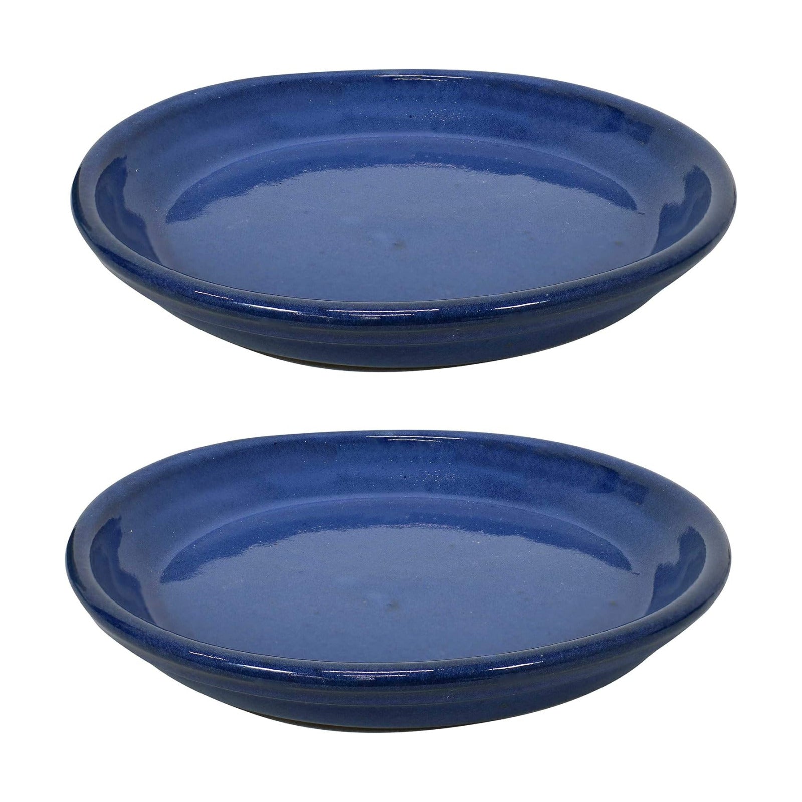 Sunnydaze 9" Ceramic Plant Saucers for Planters, 2pk, Imperial Blue | Indoor or Outdoor, Plant Drip Trays for Flower