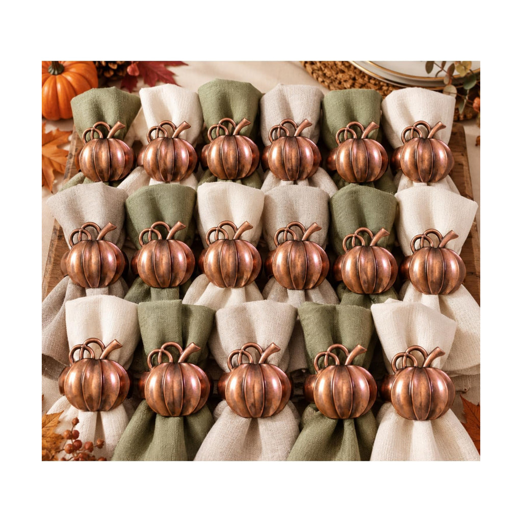 Patelai 12 Pieces Fall Pumpkin Napkin Rings Thanksgiving,Bronze