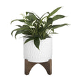 LA Jolie Muse Ceramic Pot for Plants, 8 Inch Indoor Planter with Stand | Hobnail Patterned Flower Pot with Wood Stand