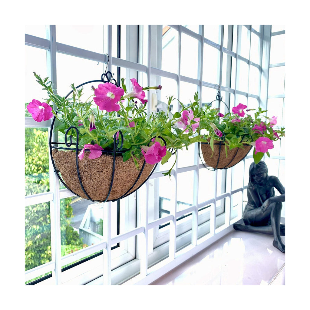 Shoplala Wall Hanging Planter for Outdoor (2 Pack, 10 Inch) Black Metal Hanging Flower Basket for Plants, Wall Planters