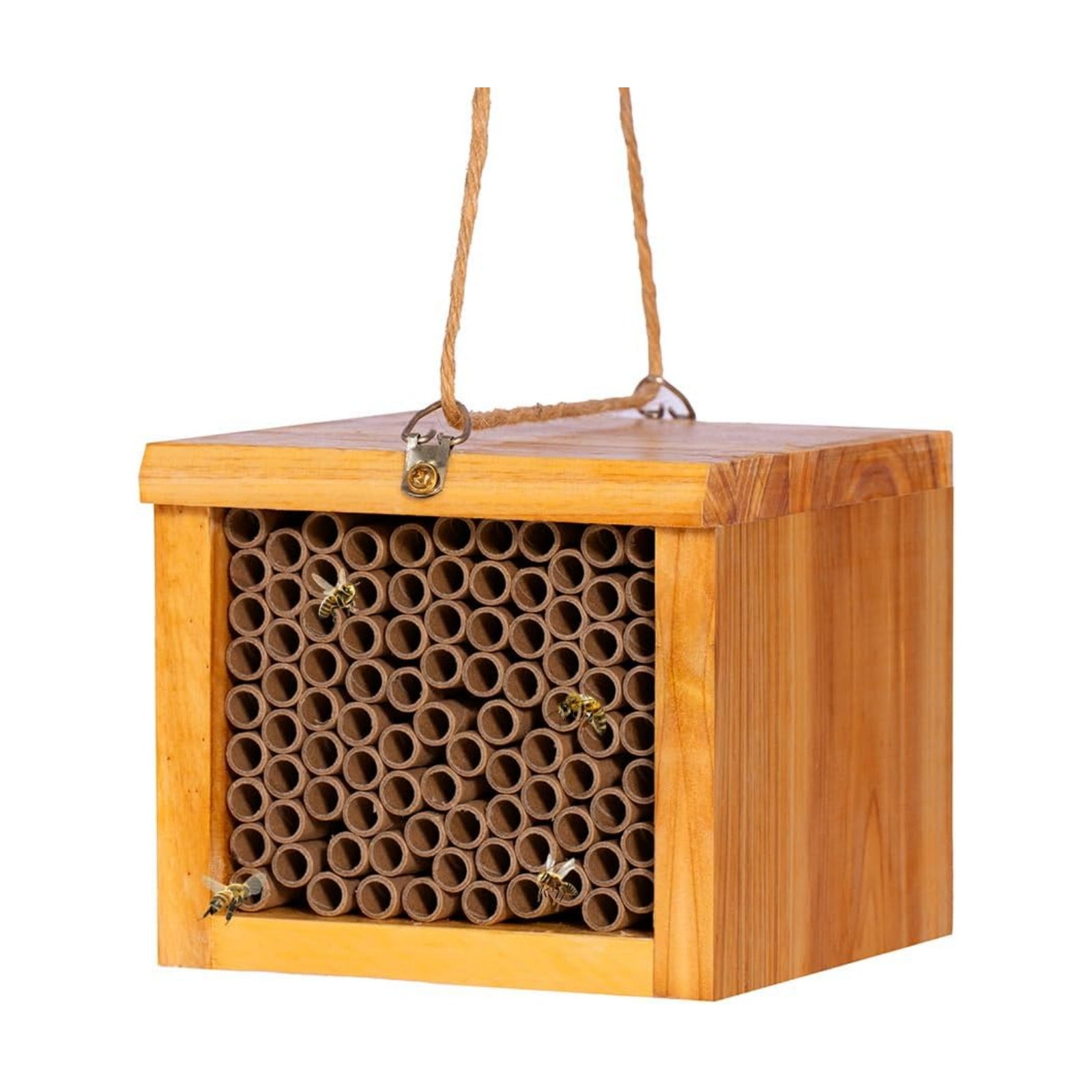 Mason Bee House - Wax Coated Bee Hotel for the Garden, Natural Handmade Wooden bee Home, Mason Bee Home for Outdoors