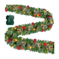 Timer & 8 Modes 9 Ft Prelit Christmas Garland 50 LED Warm White Lights Cedar Valentines Garland Battery Operated 270 Thick Branch Bristle Pine 70 Red Berries 10 Pinecones Mantle Home Decor Outdoor