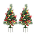 Lulu Home 2 Pack 2 Ft Pre-Lit Pathway Christmas Trees with Stake, Battery Operated 60 LED Lighted Small Christmas Trees Yard Stake Outdoor Decoration with Red Berries, Red Balls, Pine Cones