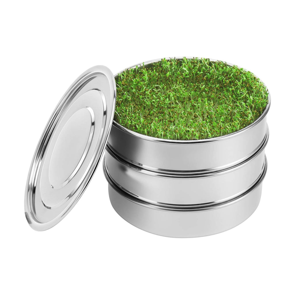 SOLIGT Stackable Stainless Steel Seed Sprouting Kit, 2-Tier Mesh Sprouting Trays, 1 Base and 1 Cover Lid | Come with
