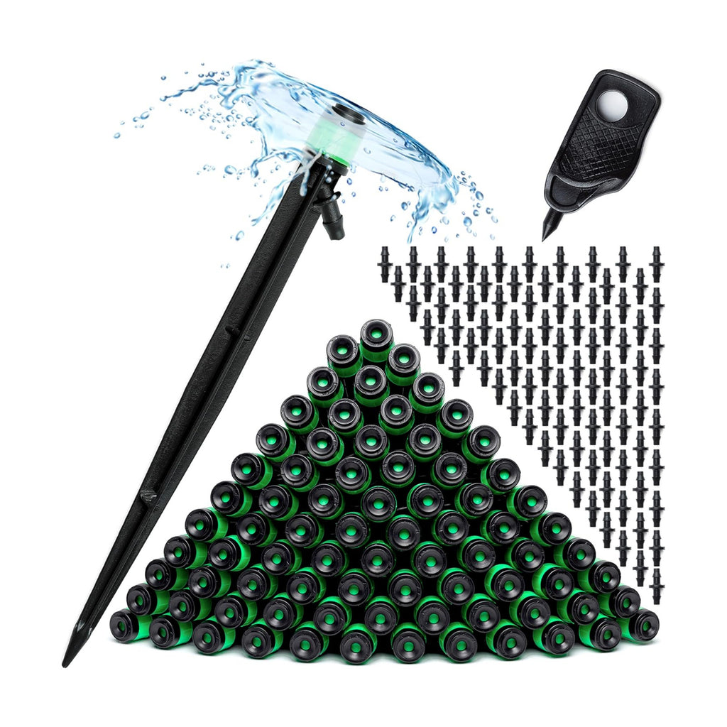 1/4" Drip Irrigation Emitters Vortex Sprinkler Parts, 100 pcs | For Drip Irrigation System Kit, 360 deg Adjustable Fan