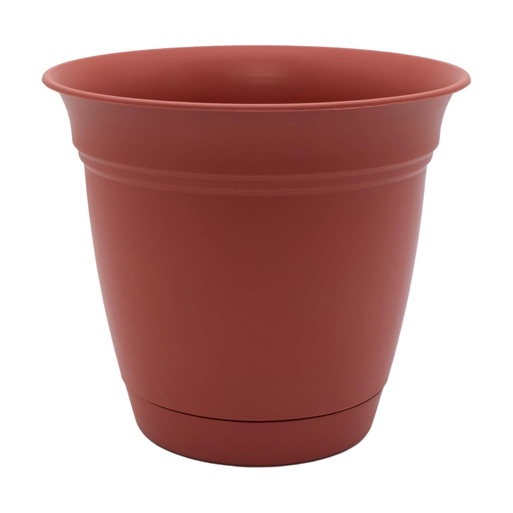 The HC Companies Eclipse Round Planter with Saucer - Outdoor & Indoor Plant Pot with Drainage Holes - Lightweight, UV-Resistant Plastic Pots for Plants, Flowers & Herbs (12" Clay, Pack of 1)