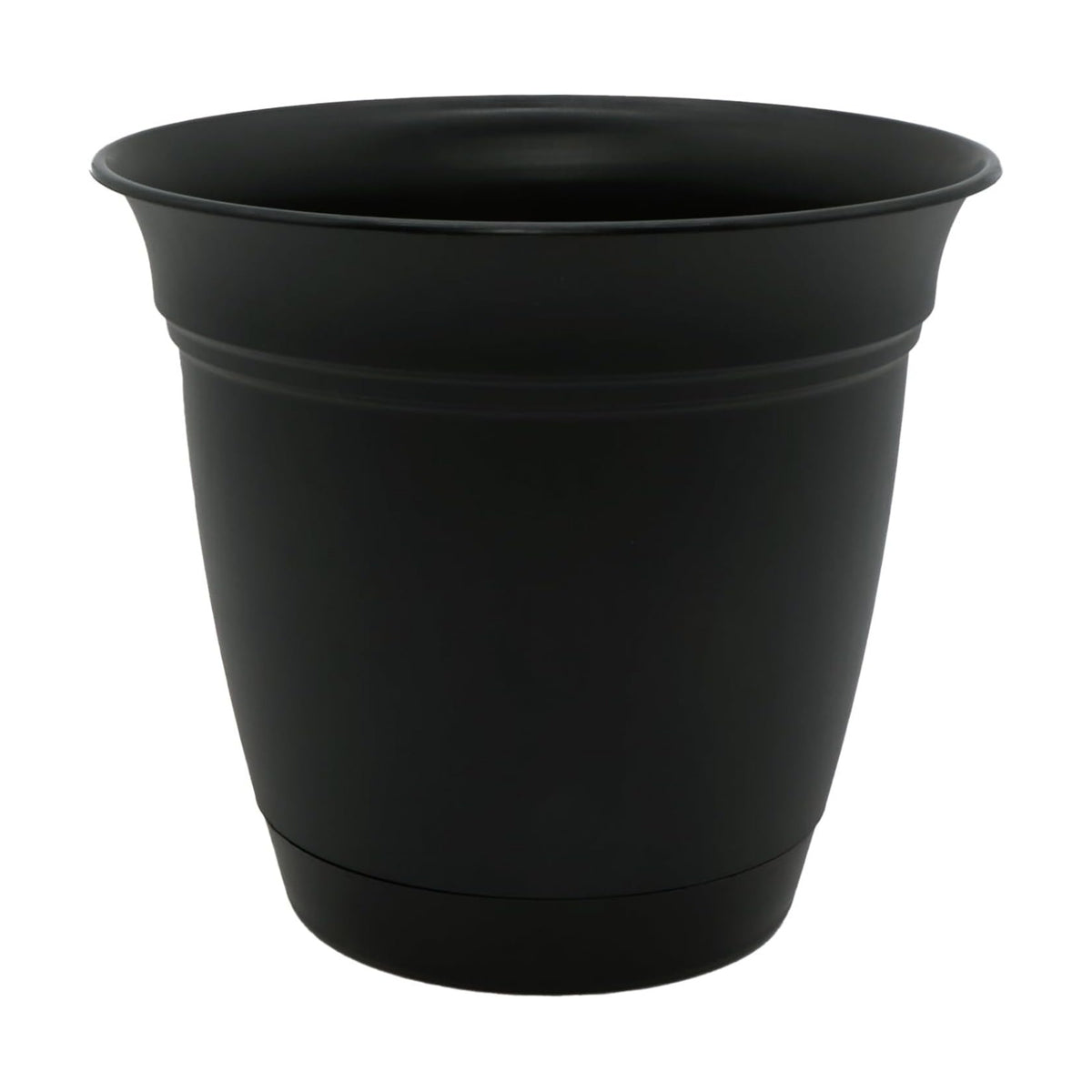 The HC Companies Eclipse Round Planter with Saucer - Outdoor & Indoor Plant Pot with Drainage Holes - Lightweight, UV-Resistant Plastic Pots for Plants, Flowers & Herbs (8" Black, Pack of 1)