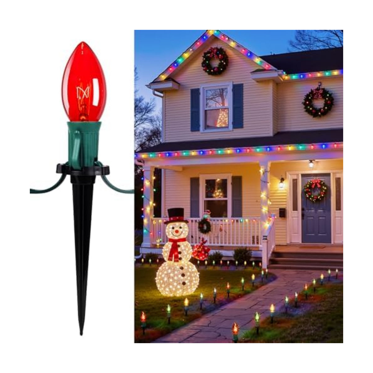 Christmas Pathway Lights Outdoor,25.7 Ft C9 Lights with 20 Multicolor Bulbs