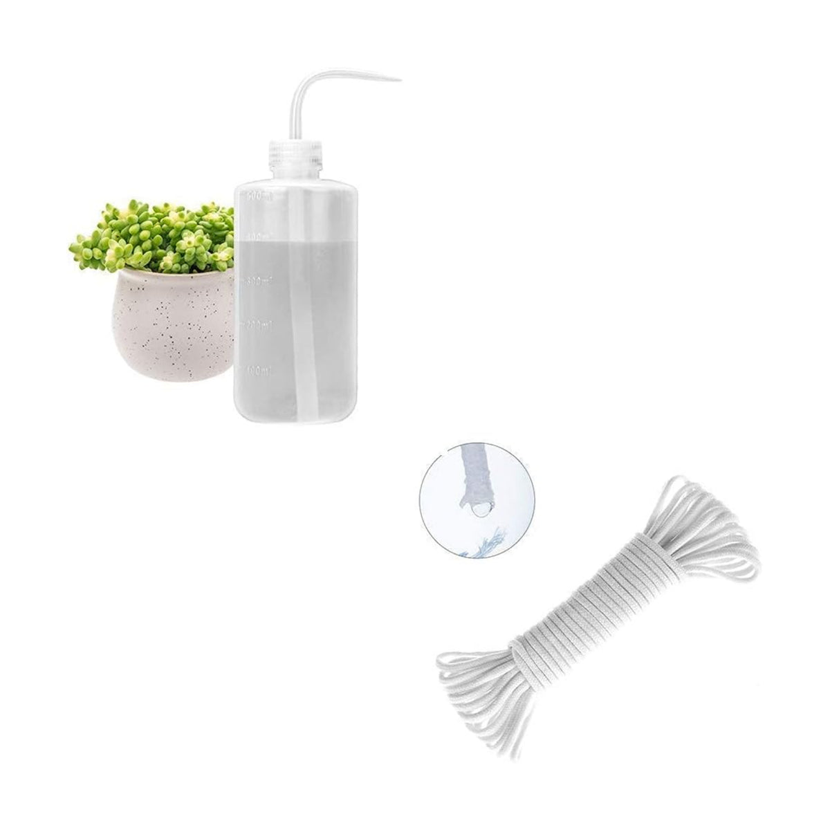 ORIMERC 30 Feet Self Watering Wick Cord for Vacation Potted Plants Planter Sitter Auto Waterer Wash Can Bonsai Terrarium Orchids Seedling African Violets and 500ML Watering Bottle for Succulents