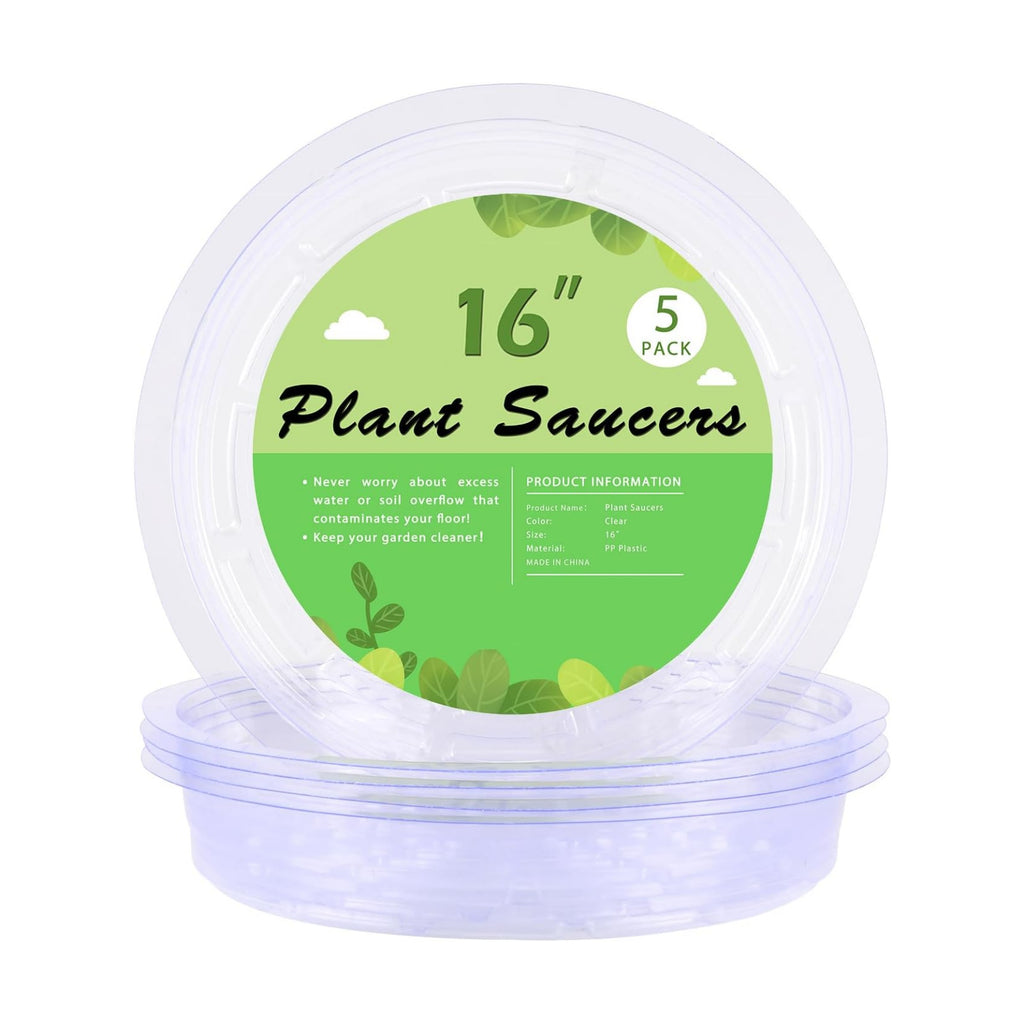 TITE 5 Pack Clear Plant Saucer Heavy Duty Sturdy Drip Trays for Indoor and Outdoor Plants