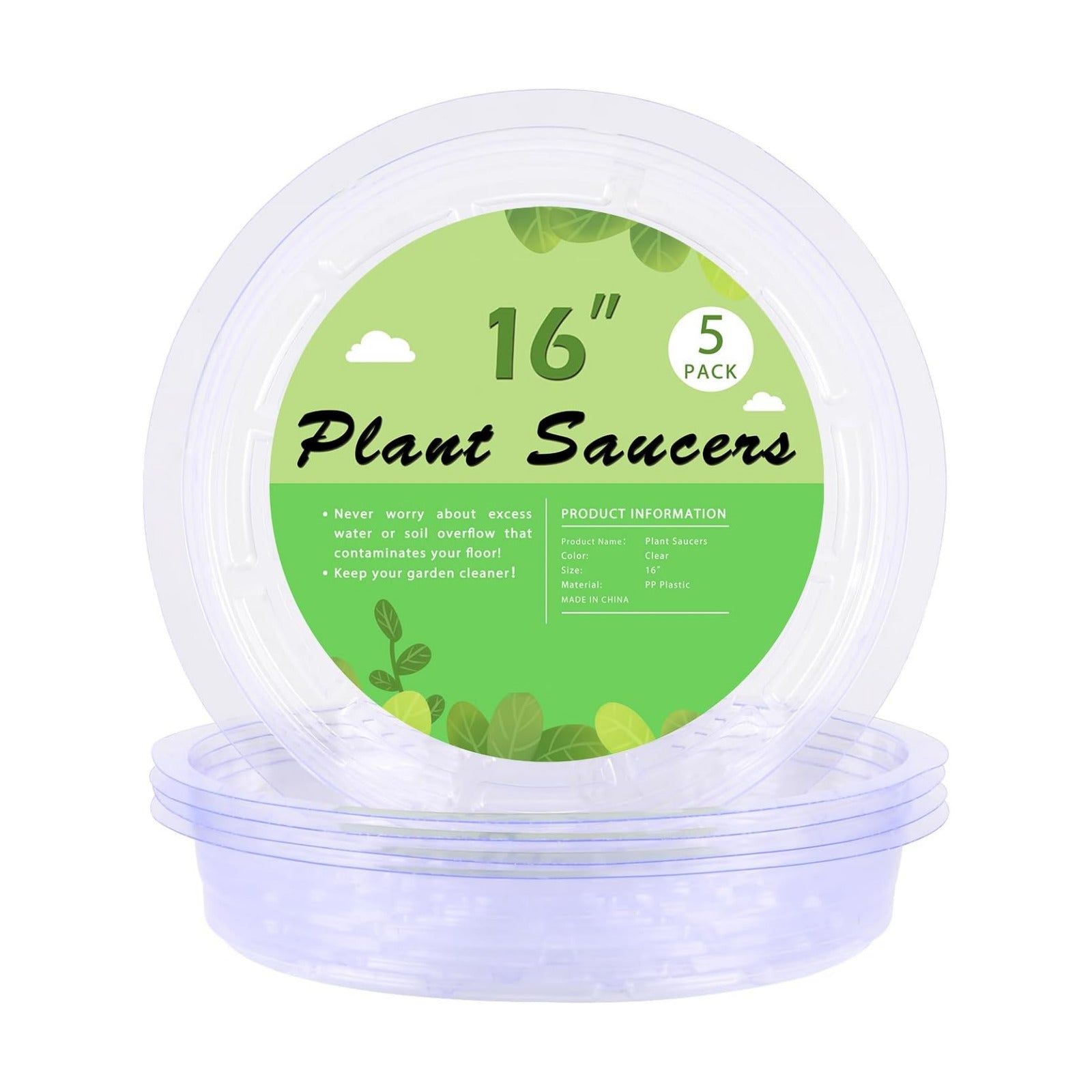 TITE 5 Pack Clear Plant Saucer Heavy Duty Sturdy Drip Trays for Indoor and Outdoor Plants