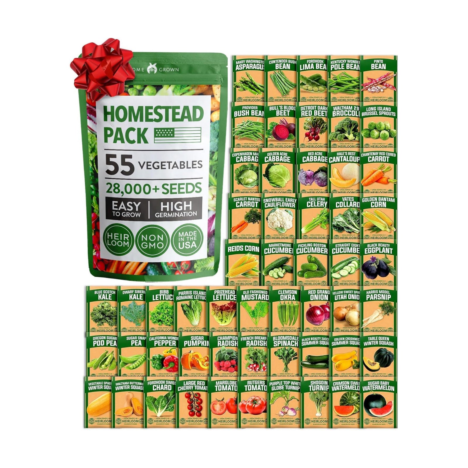 HOME GROWN 55 Variety Survival Seed Vault 28,000+ Heirloom Non-GMO Vegetable Seeds for Planting, High Germination