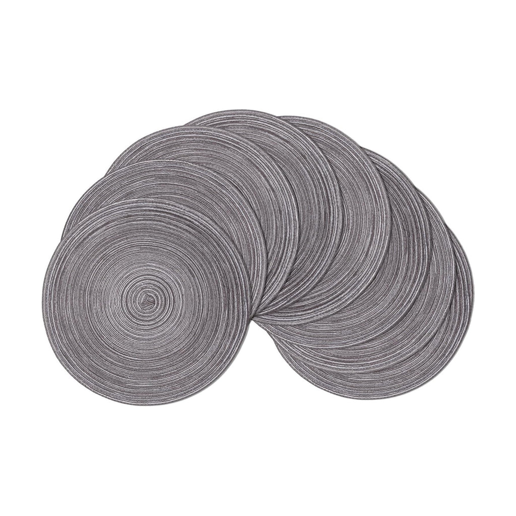 SHACOS Round Braided Placemats Set of 8 Round Table Mats for Dining Tables Non Slip Washable (Black Gray, 8)