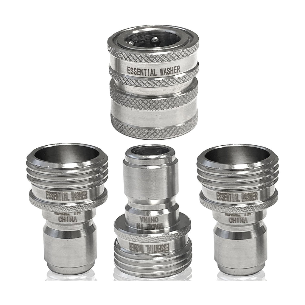 ¾” Stainless Steel Garden Hose Quick Connect Fittings | 1 Coupler & 3 Plugs Set