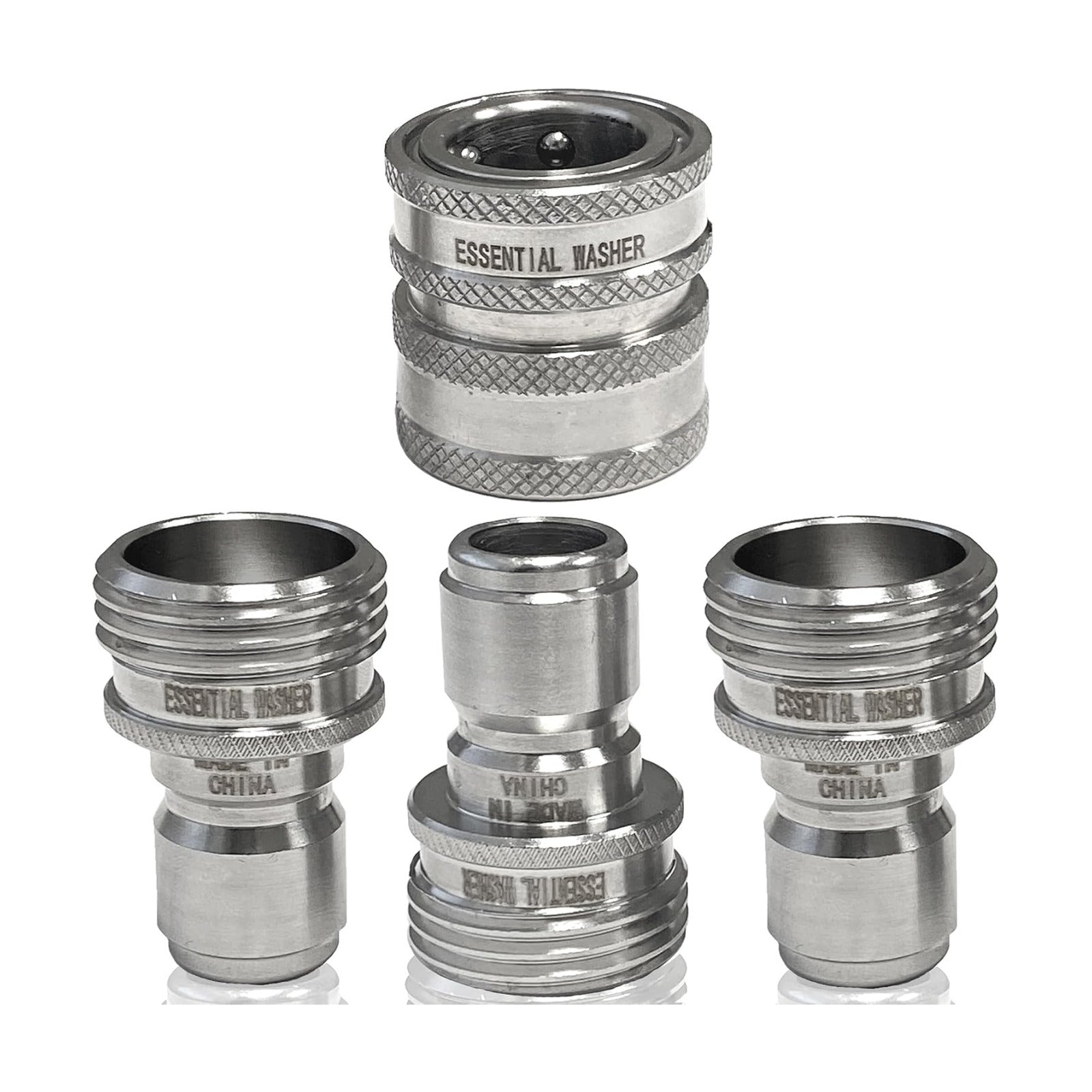 ¾” Stainless Steel Garden Hose Quick Connect Fittings | 1 Coupler & 3 Plugs Set