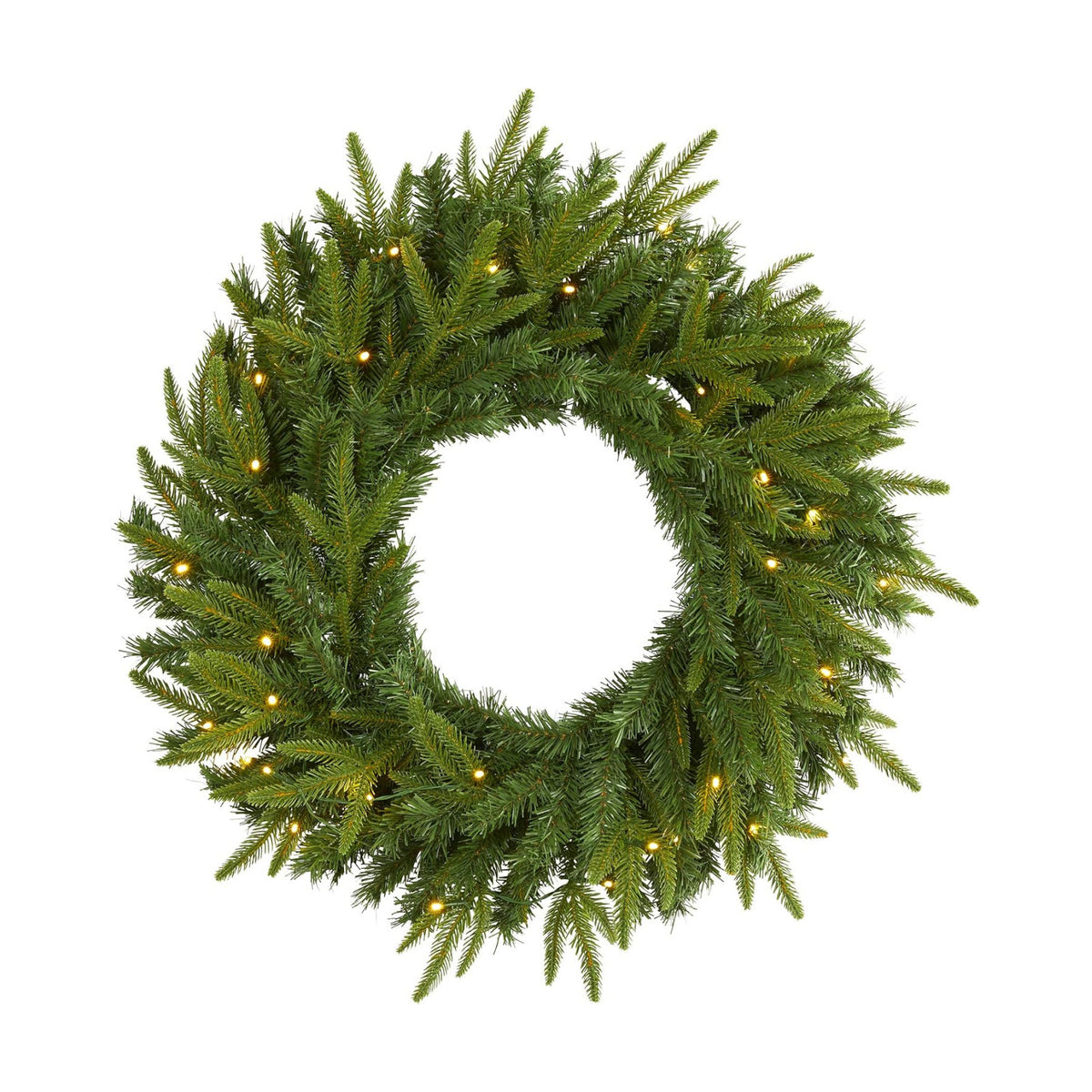 Nearly Natural 24 in Artificial Long Pine Wreath with 35 Clear LED Lights