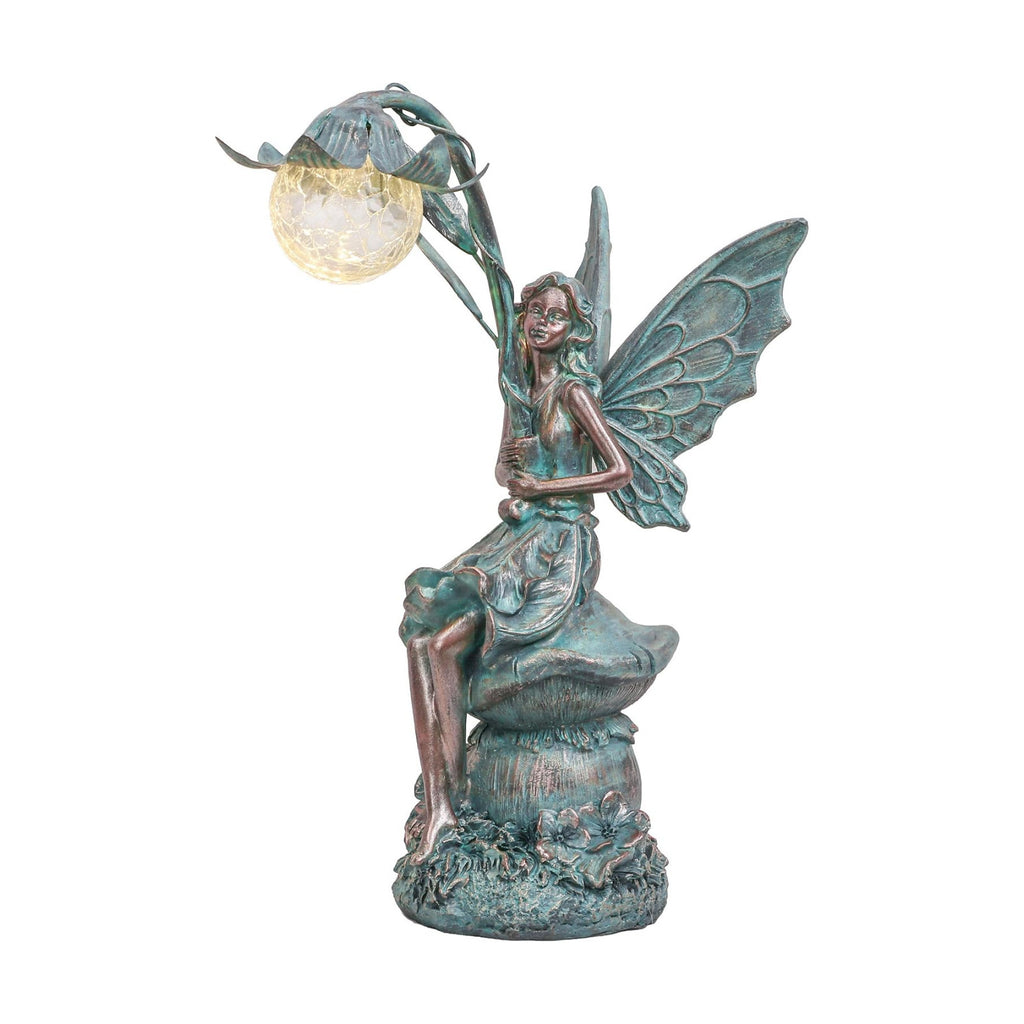 TERESA'S COLLECTIONS Garden Statues Fairy Sculptures & Statues, Outdoor Solar Light Garden Decor Resin Patina Bronze